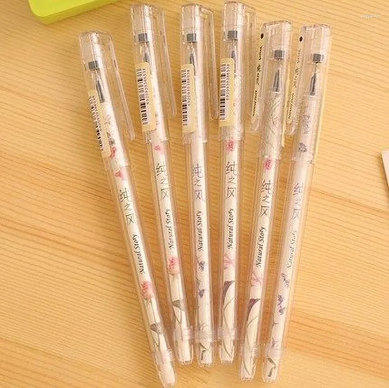 12 stylos/lot stylos Gel 0.35mm écologiques Super Fine baril Transparent Aihao 8653 série histoire naturelle