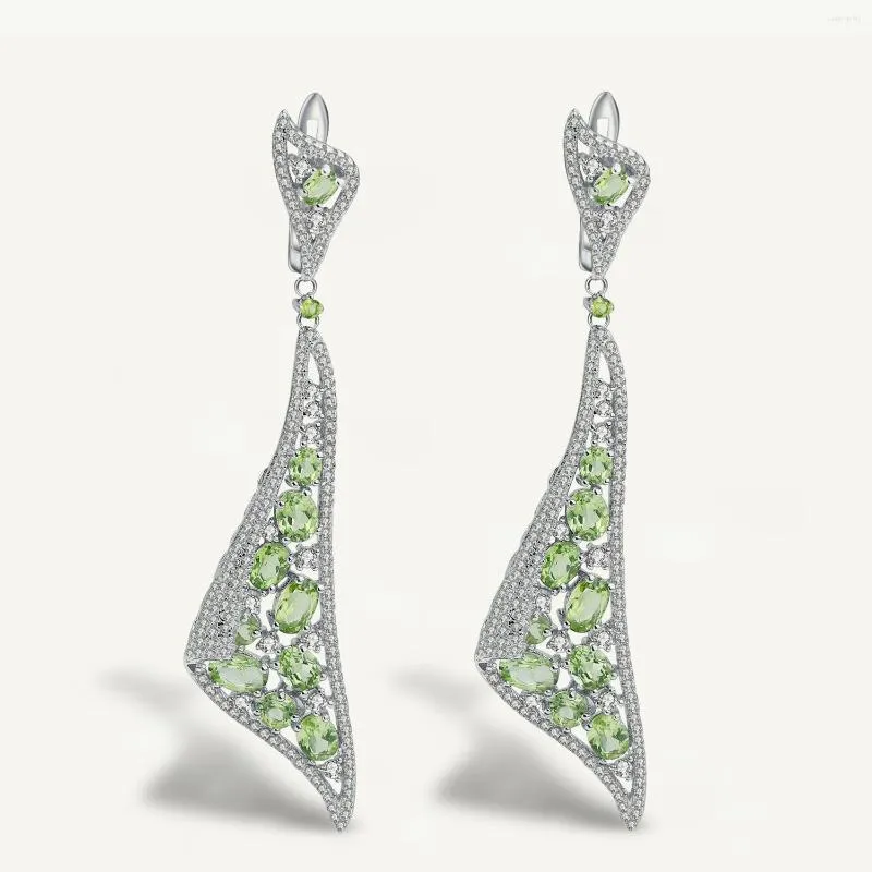 Dangle Küpe Gem'in Balesi 925 STERLING Gümüş Taş 8.10ct Doğal Peridot Drop Fine Jeatery için Kadın Partisi