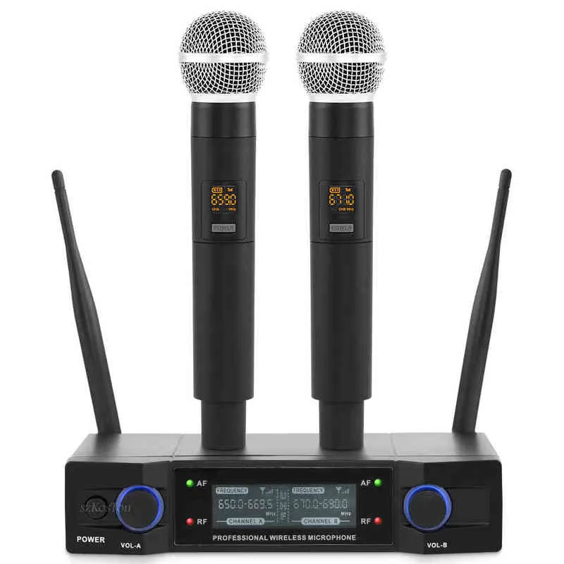 Micrófonos Profesional UHF Sistema de micrófono inalámbrico Karaoke Micrófono de mano 80M para cine en casa Altavoz PA Canto Fiesta Iglesia T220916