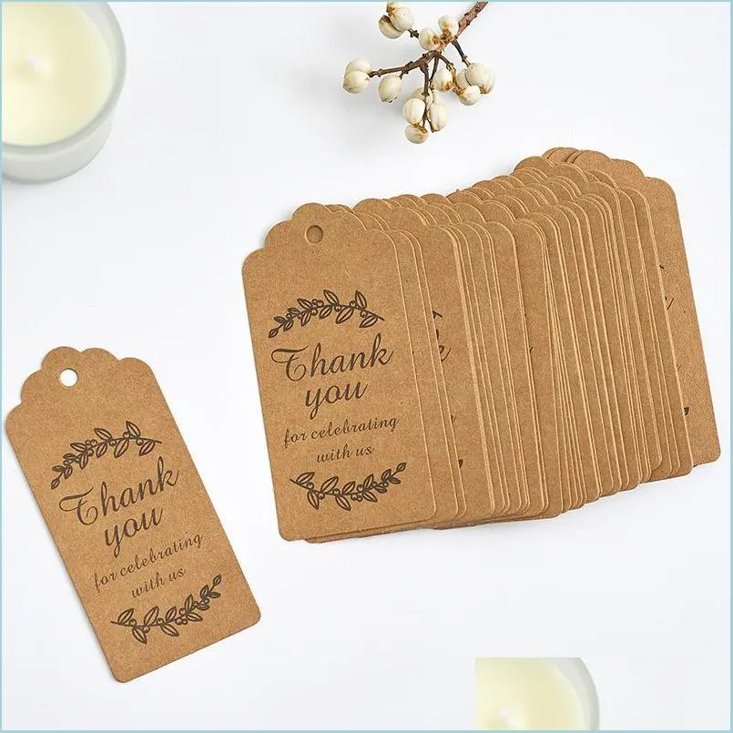 Tagi ceny Tagi Karta Druk Tagi kwiatowe DZIĘKUJEMU Kraft Paper English Lift Podniszczanie Podpółka Znacznik Znak Wiszka Karta 100pcs/Lot 4 Dhdxd