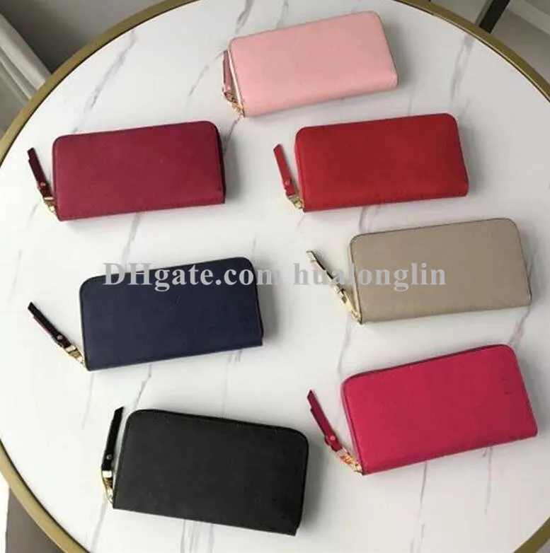 Women Long Wallet zipper Genuine leather original box serial number purse handbag wallets flowers letters embossed patterns