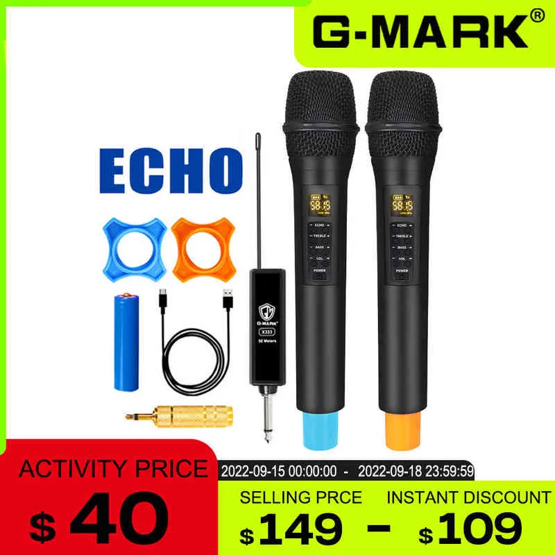 Microphones Microphon sans fil G-MARK X333 ECHO Micro portable Batterie au lithium Corps en métal pour enregistrement karaoké Discours Show Party Church T220916