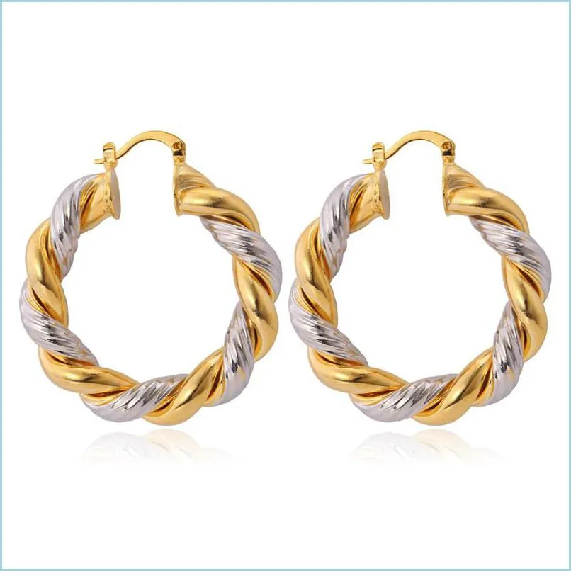 Hoop Huggie Gold Hoop Earrings 18K Gold/Platinum Plated Two Tone Basketball Wives For Women Girls 598 K2 Drop Delivery 2021 Jewelry D Dh6Op