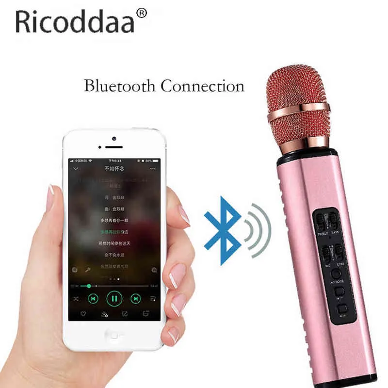 Mikrofoner Wireless Bluetooth Karaoke Microphone med dubbla högtalare Portable Intelligent Mic för mobiltelefon Karaoke Family Karaoke T220916
