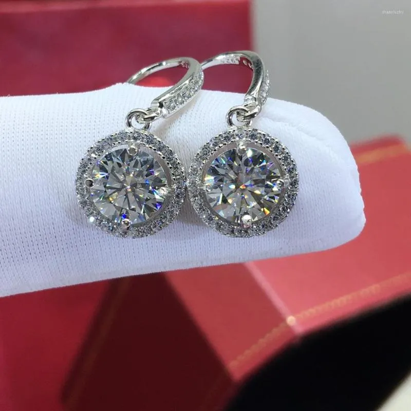 Orecchini pendenti Argento 925 Originale Totale 2 Carati Diamante Test Passato Rotondo Taglio Brillante D Colore Moissanite Goccia Gemma Donna