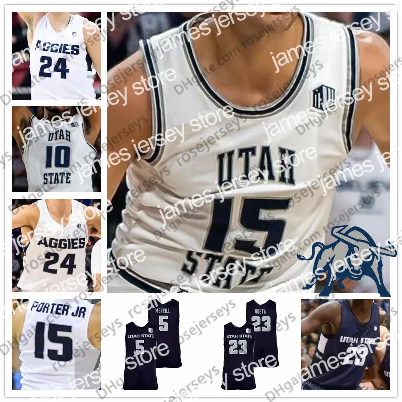 El baloncesto universitario viste personalizado Utah State Aggies 2020 Baloncesto 5 Sam Merrill 23 Neemias Queta 24 Diogo Brito 34 Justin Bean HOMBRE JUVENIL NIÑO Jerseys S-4XL