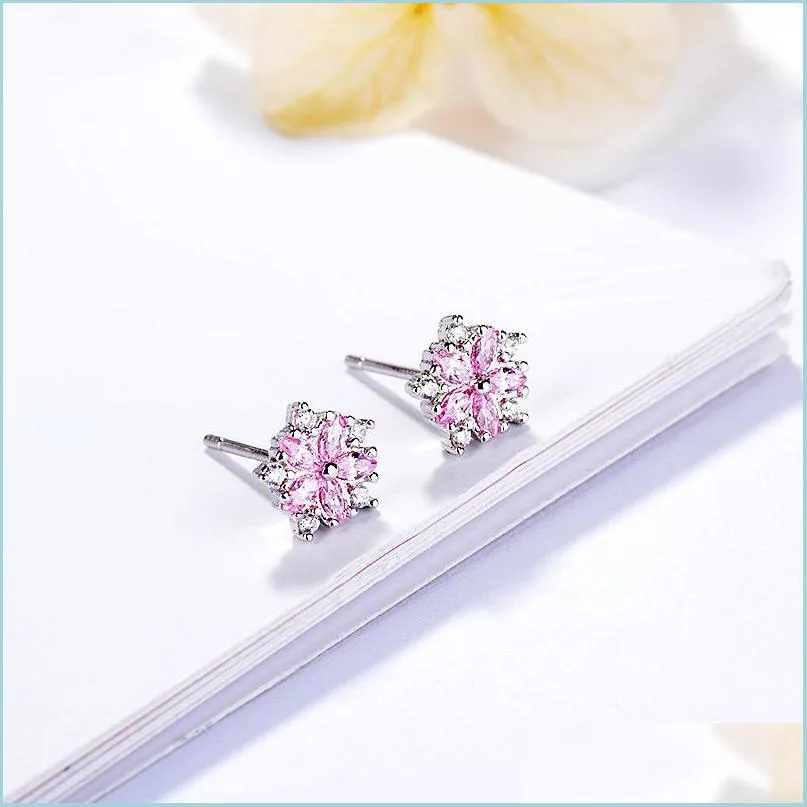 Ohrstecker Blumen Strass Ohrstecker Sakura Zirkon Kupfer Ohrstecker Mode Temperament Frauen Schmuck Zubehör Neue 4 3GMA N2 Drop Dhqzg