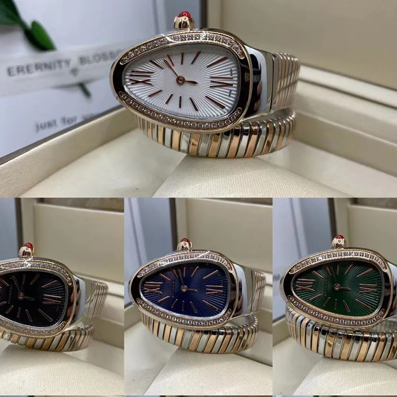 Luxus Dame Armband Frauen Uhr Gold Schlange Uhren Top Marke Diamant Edelstahl Armbanduhren für Damen Weihnachten Valentine198G