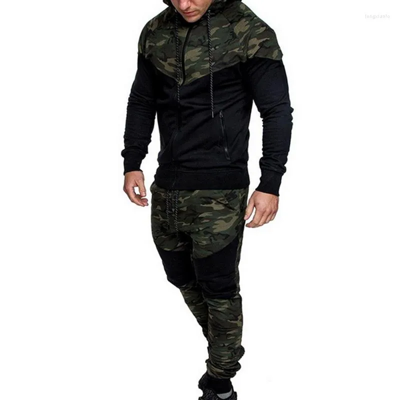 Chándales para hombres HEFLASHOR 2022 Camuflaje Impreso Hombres Set Causal Chaqueta 2pcs Chándal Ropa deportiva Sudaderas con capucha Sudadera Pantalones Traje deportivo