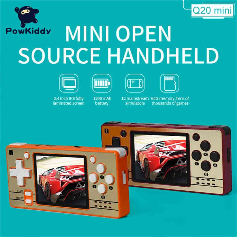 Portabla spelspelare Powkiddy Q20 Mini Open Source Handheld Game Console 2,4 tum OCA Full Fit IPS -skärm Handhållen retro Nya spelspelare Kids gåvor T220916