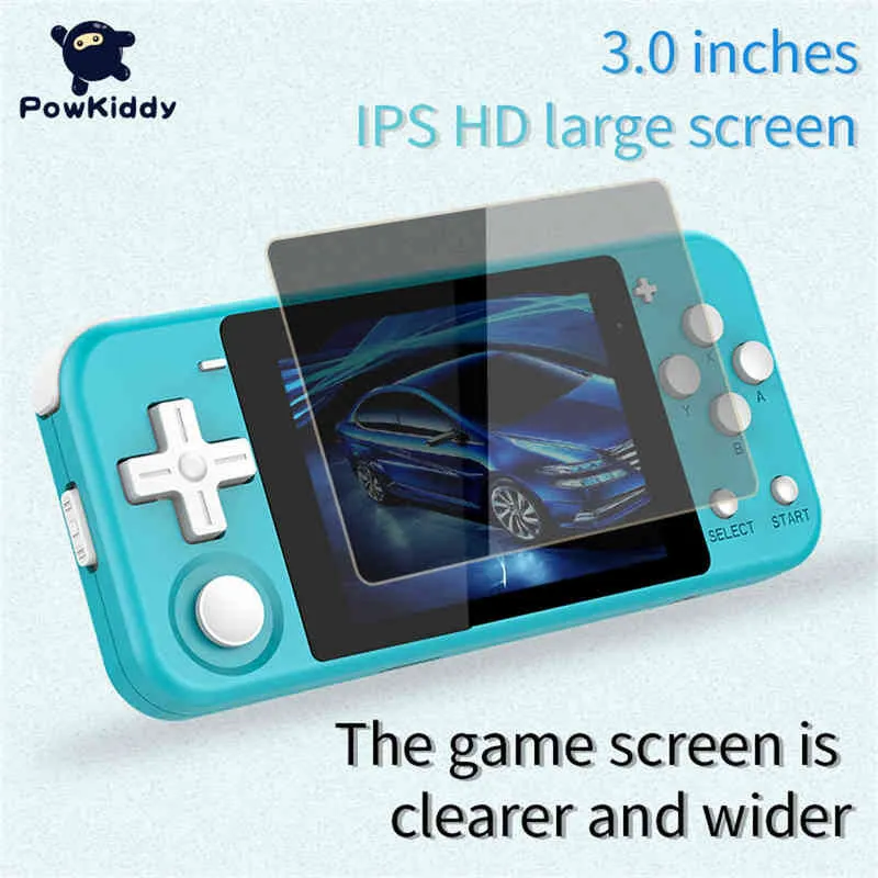 Jogadores de jogos portáteis Powkiddy Q90 IPS SLIPS IPS Console Handheld Dual Open System Game Console 16 Simuladores Retro PS1 Crianças Presente 3D Novos jogos T220919