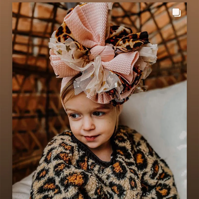 Baby överdimensionerad båge pannband leopard mesh bowknot brett turban nyfödda huvudbonad stora hårbågar hårband baby bågar headwrap