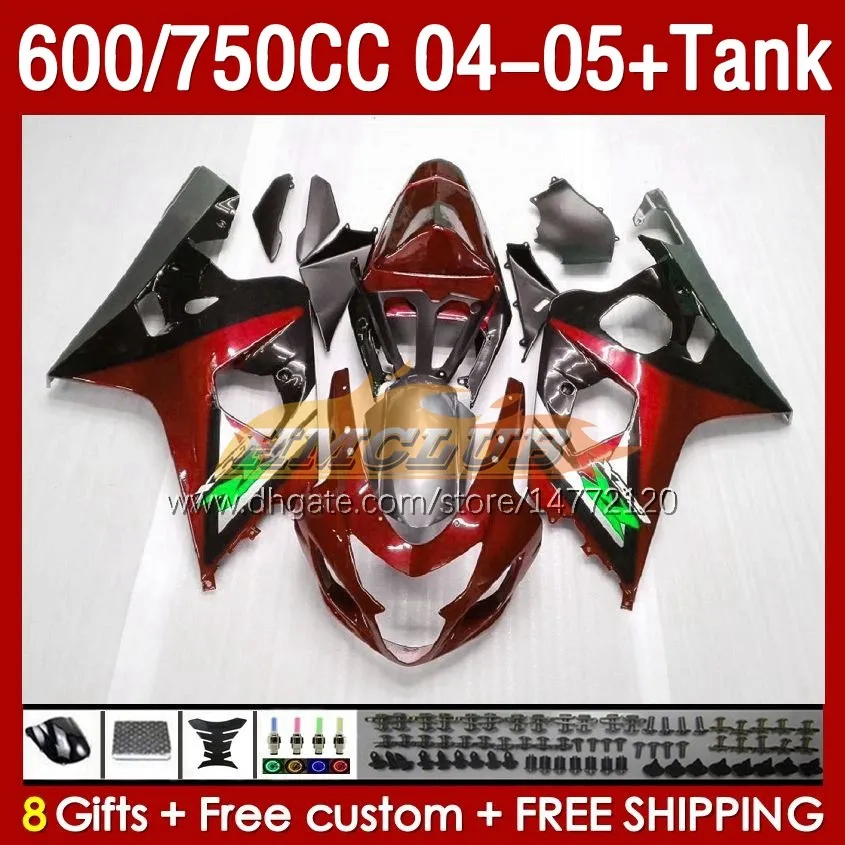 Injection Mold Fairings & Tank For SUZUKI GSXR-600 GSXR750 GSXR600 GSXR-750 K4 2004 2005 153No.104 GSX-R600 GSXR 600 750 CC 04-05 600CC 750CC 04 05 OEM Fairing dark red