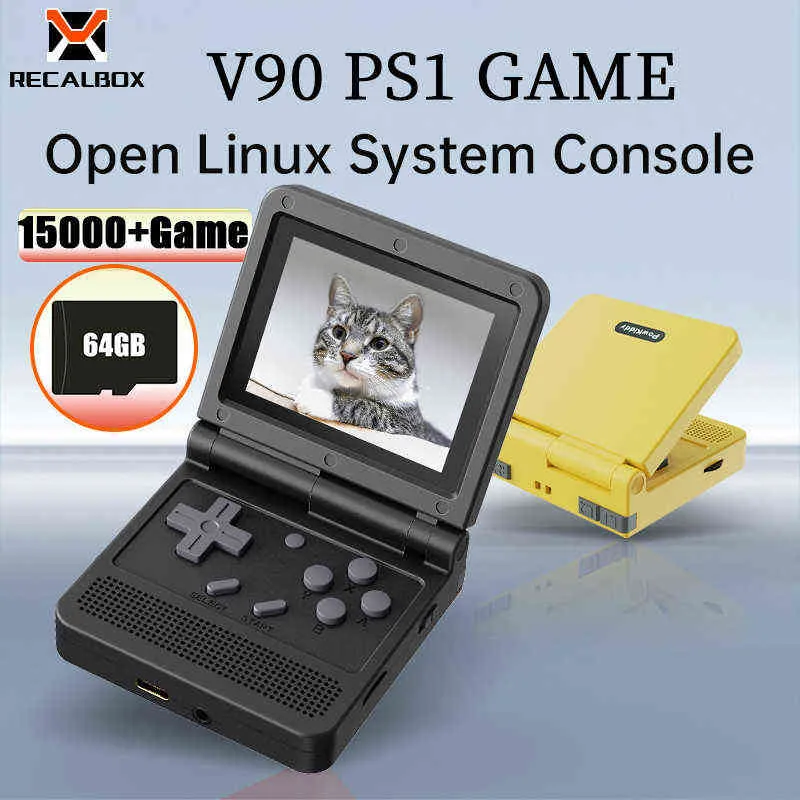 Giocatori di giochi portatili POWKIDDY Nuova console di gioco portatile retrò nera V90 Schermo HD da 3 pollici 15000 giochi integrati Gioco PS1 da 64 GB T220916