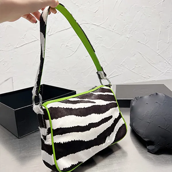 Party Horse hair Plush hobo tote bag black and white Zebra Stripe armpit shoulder bags Silver hardware logo Genuine Leather handbag letter women's fashion purse