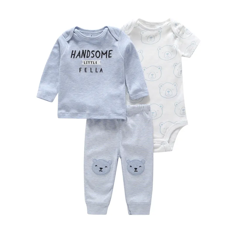 3 piece baby set cotton letter print T-shirt&tee+bodysuit+pant 2018 new boy girl clothing set for 6-24 month newborn baby outift