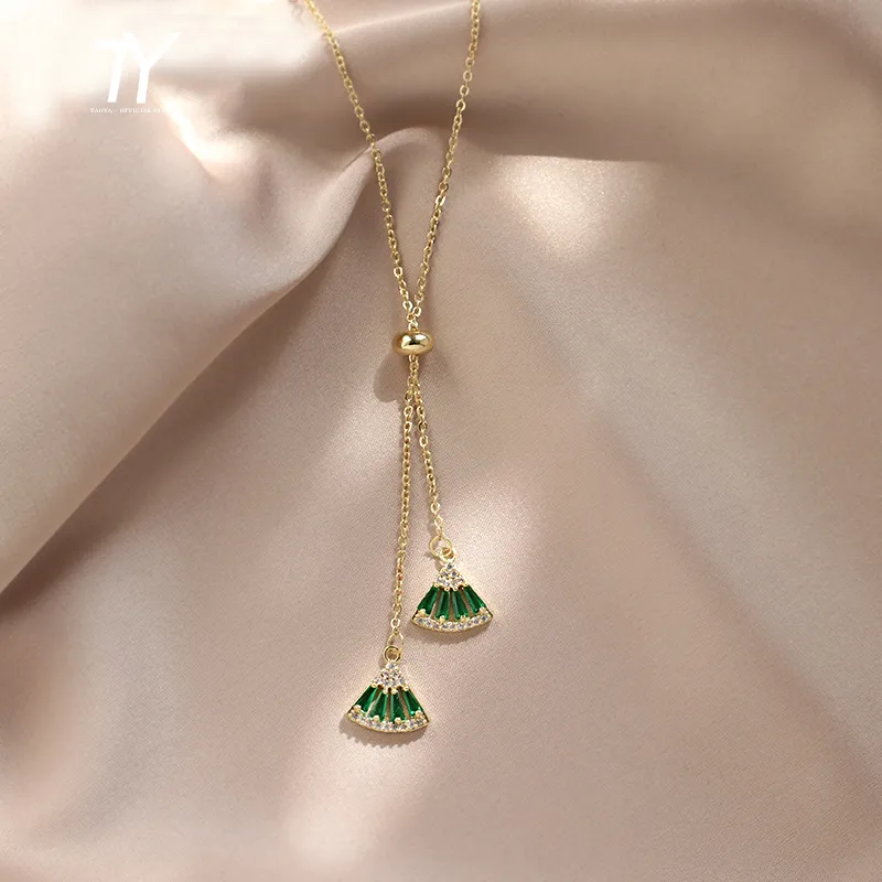 Nuove collane con pendente a ventaglio di cristallo verde classico per girocollo a catena con collare sexy da donna