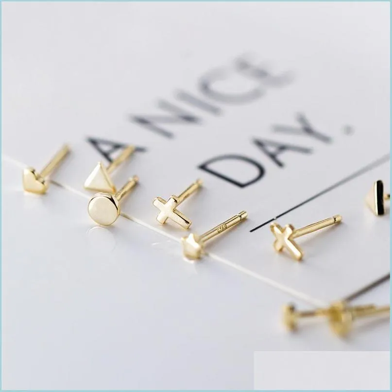 Stud TrustDavis أصلي 925 Sterling Sier Gold Triangle Heart Star Cross Round Accouns for Women Jewelry Drop Deliv Dhseller2010 Dhned