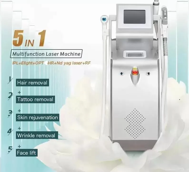 強力なブーブルスクリーン5 in 1IPLレーザー脱毛脱毛脱毛剤排他的オプトタトゥー/にきび/顔料/しわ/血管除去皮膚