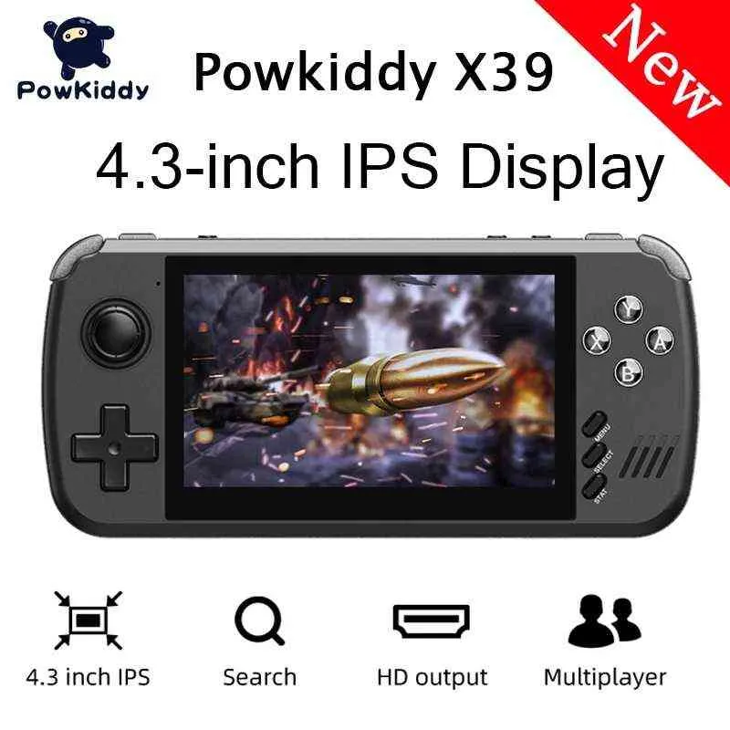 Tragbare Spielespieler POWKIDDY X39 4,3-Zoll-IPS-Bildschirm Handheld-Videospielkonsole X39 Retro-Spiel PS1-Unterstützung Kabelgebundene Controller Kindergeschenke 2022 T220916