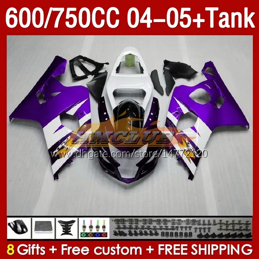 Réservoir de carénage de moule violet blanc d'injection pour SUZUKI GSXR-600 GSXR750 GSXR600 GSXR-750 K4 2004 2005 153No.109 GSX-R600 GSXR 600 750 CC 04-05 600CC 750CC 04 05 Carénage OEM