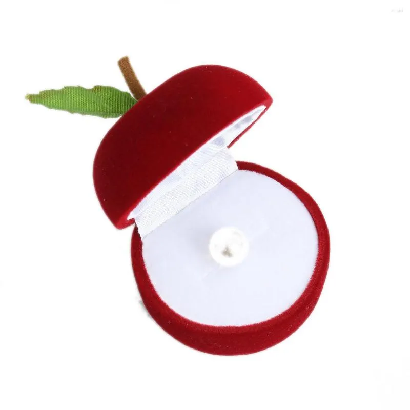 Emballage cadeau 5.2x4.3cm Boucles d'oreilles en forme de pomme rouge Bagues Collier Boîte à bijoux Petit présent Boîtes rondes Fournitures de fête 1PC