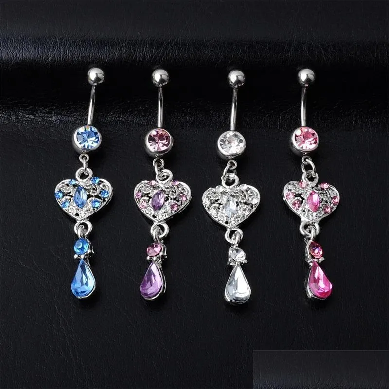 Heart Shaped Belly Button Rings Nearby With Diamond Inlay Pendant Water Drop Puncture Jewelry By