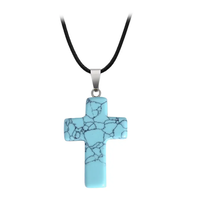 Natural Crystal Stone Cross Rope Chain Pendant Halsband för män Kvinnor Religion Charm Fashion Jewelry