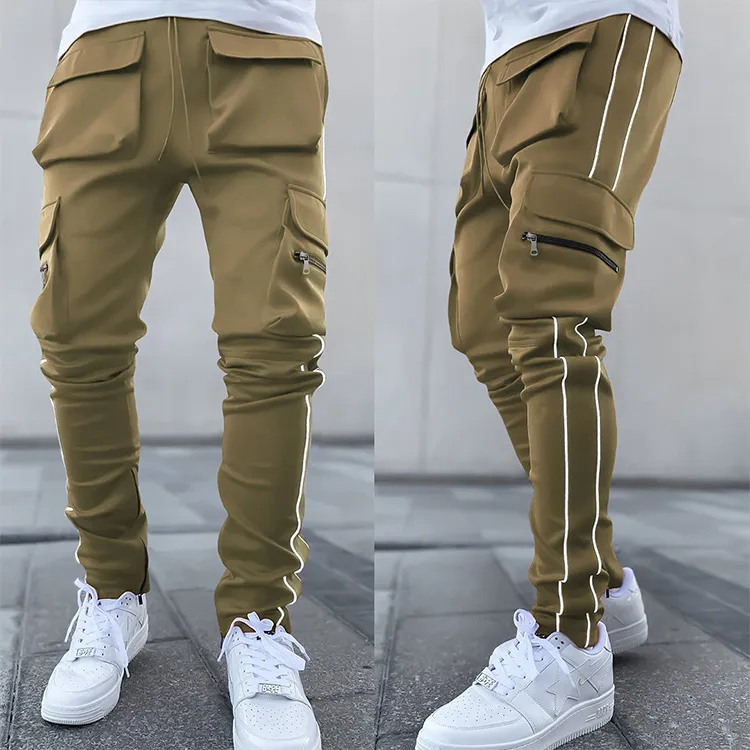 Men's Designer Cargo Pants Spring Autumn Winter Black Fashion Stretch Multi-Pocket Reflective Hip Hop Straight Pantalones Sports Fitness Casual Trousers Joggers