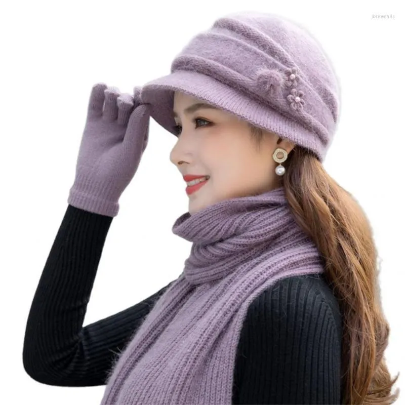 Visiere Traspirante 1 Set Belle donne Inverno Cappello lavorato a maglia Guanti Sciarpa tinta unita Guanti Anallergici Per DateVisors