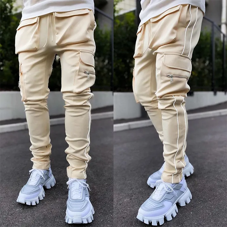 Men's Designer Cargo Pants Spring Autumn Winter Black Fashion Stretch Multi-Pocket Reflective Hip Hop Straight Pantalones Sports Fitness Casual Trousers Joggers