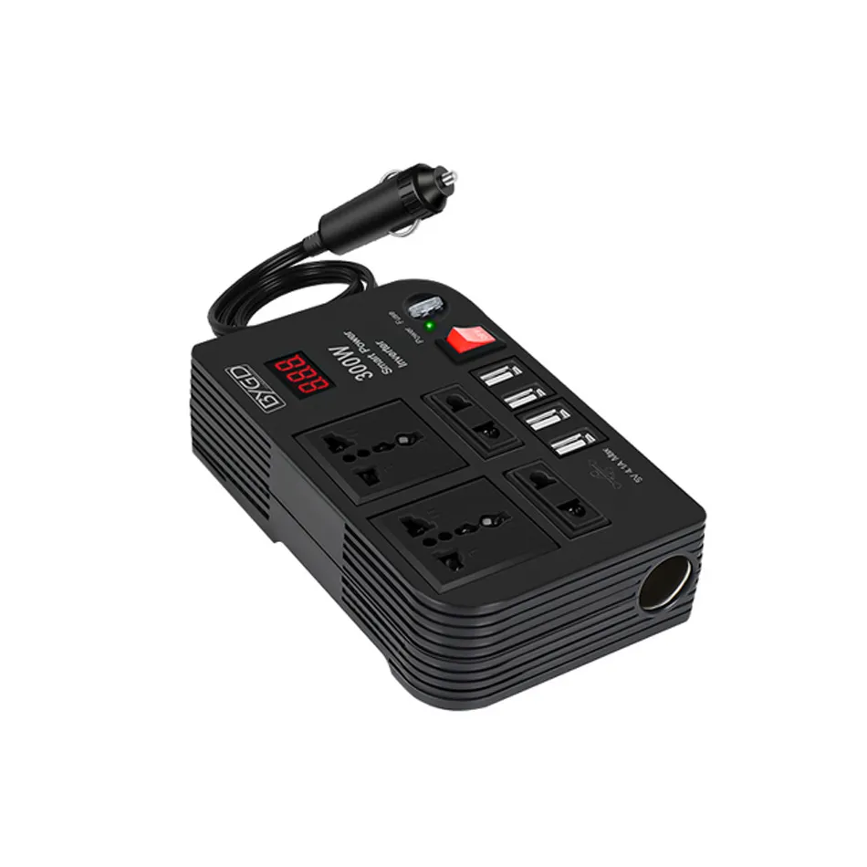 Recursos do inversor de energia de carro 300W DC 12V para AC 220V Sontos de conversor 4 Urbador de soquete universal de carregamento rápido USB Inversor inversor