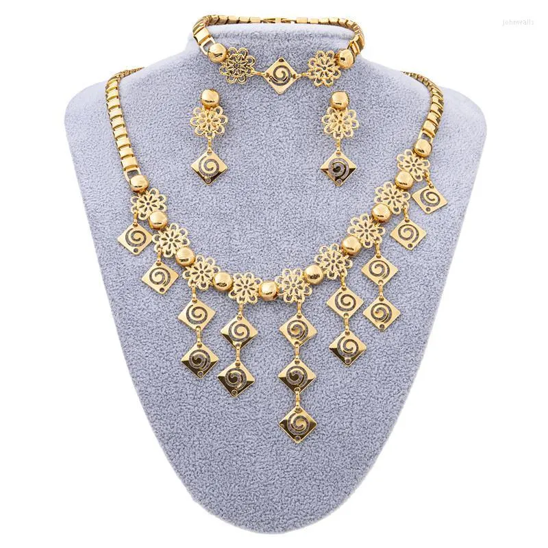 Necklace Earrings Set & High Quality Dubai For Women And Earing Bracelet Ethiopian Bridal Wedding 24K Gold AccessoriesEarrings