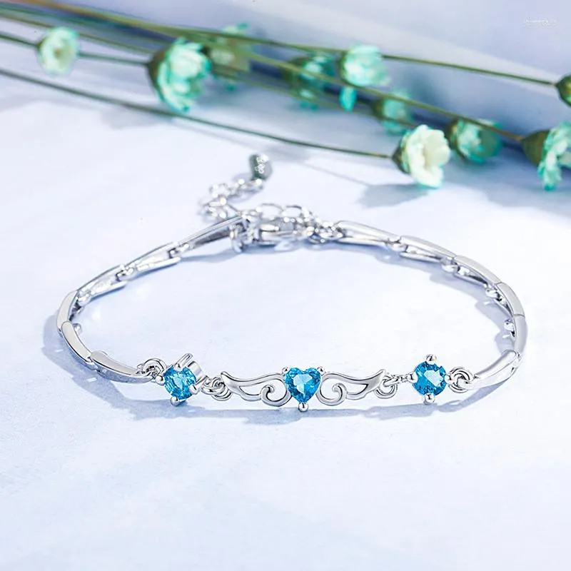 Urok bransolety daiwujan koreańskie niebieskie serce kryształowy anioł srebrna bransoletka dla kobiet kochanka żona żona prezent biżuterii
