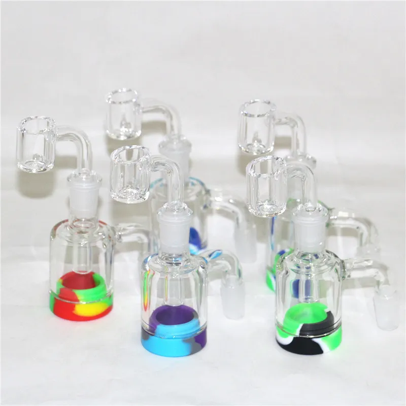 Wasserpfeifen Glas-Rückgewinnungsfänger Aschefänger Silikonbehälter 14mm-14mm für Bong-Öl-Rig-Aschefänger mit 5-ml-Silikonbehälter