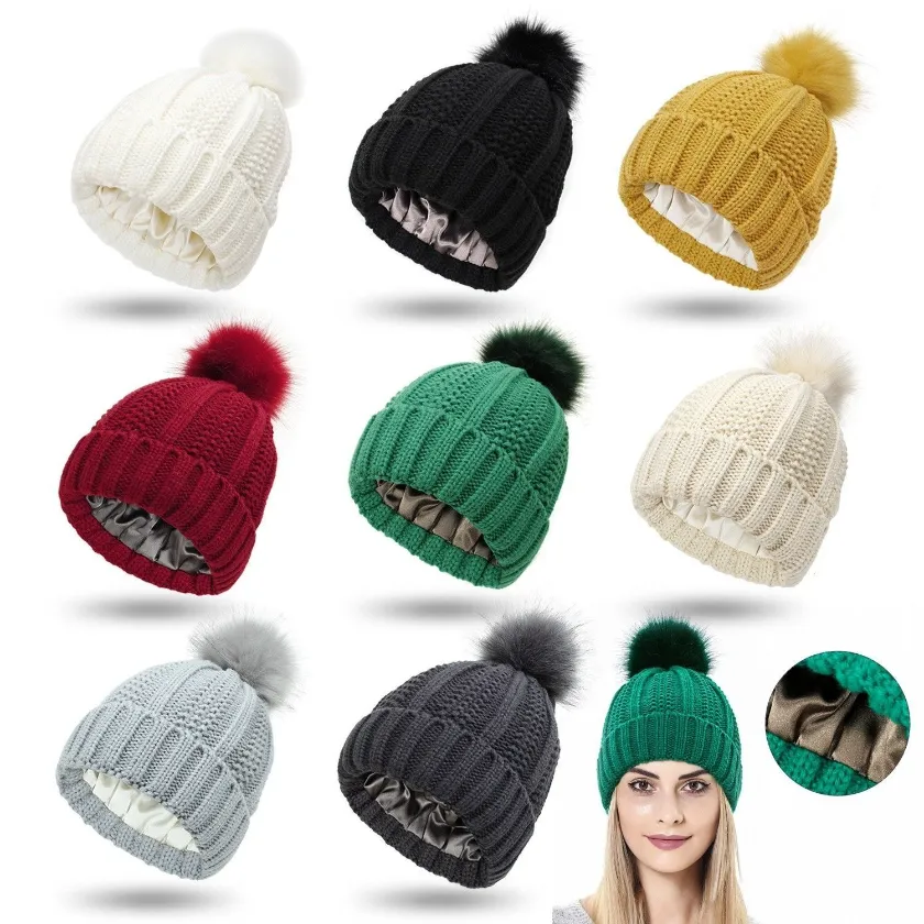 Gorro de invierno grueso y cálido de punto, además de terciopelo, gorros forrados de lana cómodos para mujeres con bola artificial, gorro de esquí de lana CPA4362