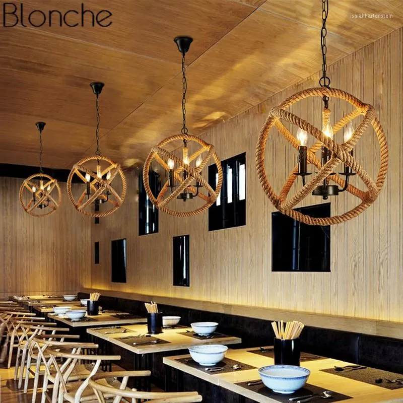 Pendants lampes nordics rétro corde créative loft LED industriel maison restaurant café coffre décor suspendu luminaria