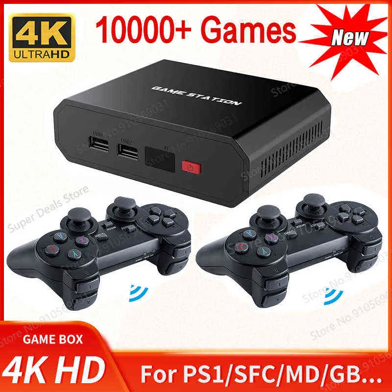 Lettori di giochi portatili 4K HD TV Box Console per videogiochi per PS1 / MAME 10000 giochi integrati 64 GB Mini videogioco Super Console T220916