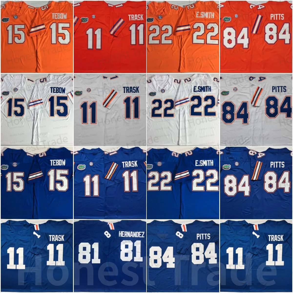 College Florida Tebow 15 College Football Jersey 22 Emmitt Smith 84 Kyle Pitts 11 Kyle Trask Mens Jerseys Embroidery Blue Orange White