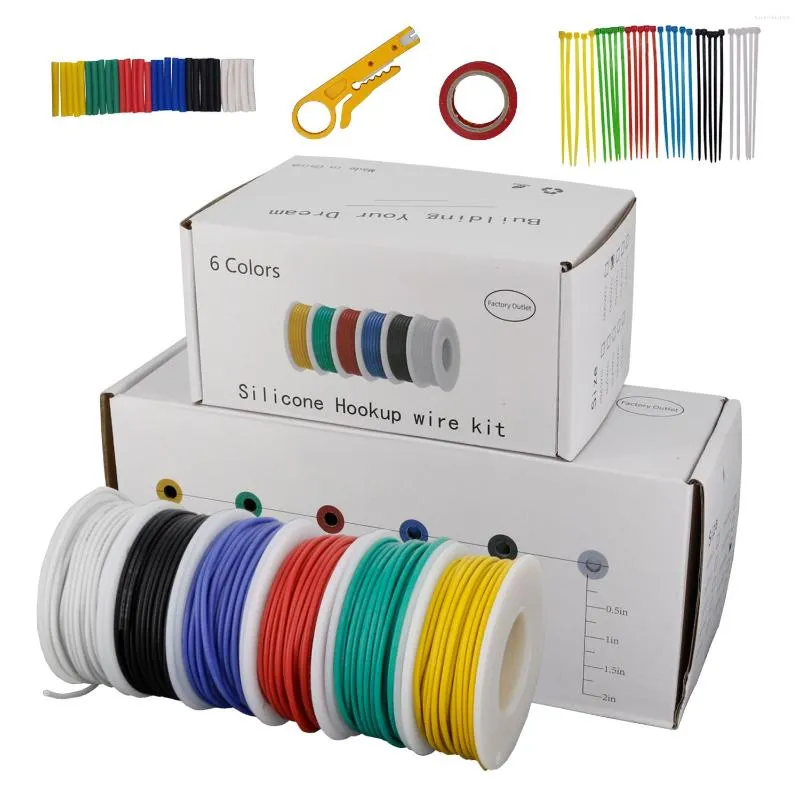 Acessórios de iluminação fio de silicone macio 30/28/26/22/22/20/18awg Cabo flexível 6 cores/caixa de cobre elétrico para aparelhos DIY