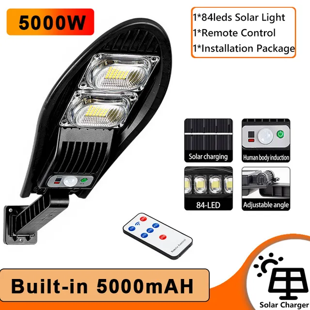 5000 Watt LED Solar Street Light Outdoor Solar Lamp Powered Sunlight Waterproof Pir Motion Sensor för trädgårdsdekoration