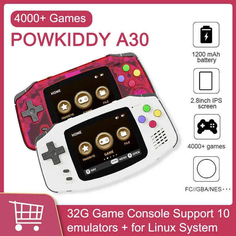 Portable Game Players Powkiddy A30 Handheld Console 2,8 inch IPS HD-scherm 32G ingebouwde 4000 S jongensspeler T220916