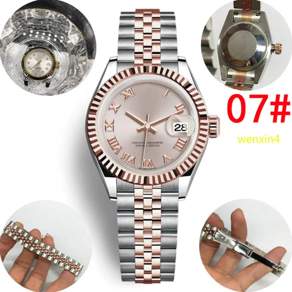 Relógio feminino clássico Relógio de luxo 26mm mecânico automático em aço inoxidável Romano digital com borda de dentes