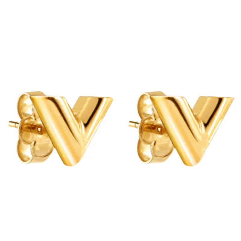 Designer Jewelery V Studs Earrings Titanium Steel Gold For Women