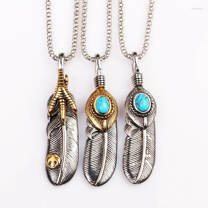 Hänge halsband Moive Viking Eagle Feather Angel Wing Pendants Long Delicate Halsband Blue Harts Stone Talons Feathers for Mothers Day