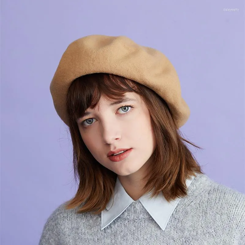 Berets Frauen Baskenmütze handgemachte Wollfilz Kunst Maler Hüte Mädchen Geschenk Herbst Winter Vintage Frau warme Street Fashion