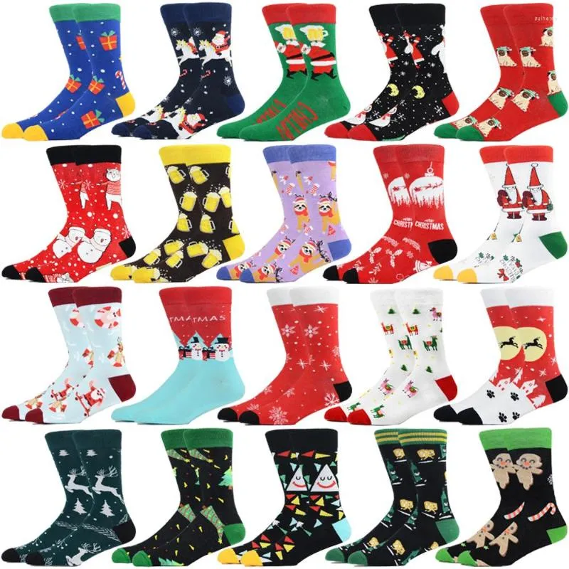 Men's Socks Christmas Tree Snow Elk Gift Cotton Happy Men Autumn Winter Woman Funny Year Santa Claus