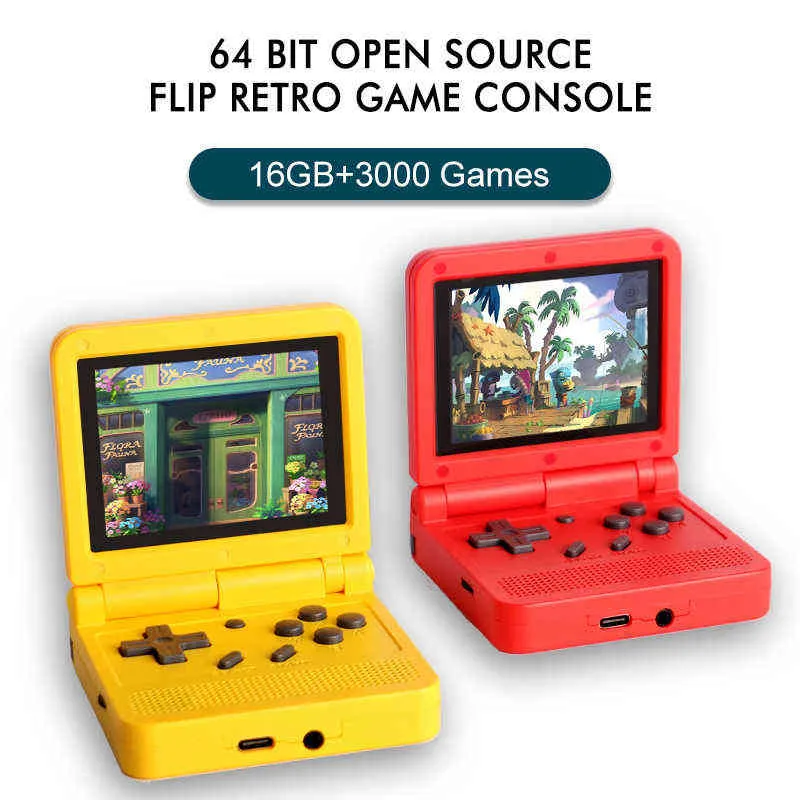 Portable Game Players v90 3-Inch IPS Screen Flip Handheld Console Dual Open System Game Console 16 Simulators Retro PS1 Kids Gift 3D New Game T220916