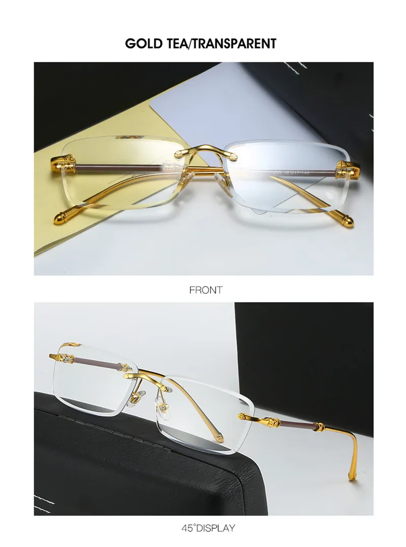 Novos óculos de sol masculinos sem aro com corte de diamante e borda da moda com rede vermelha, os mesmos óculos de sol podem ser combinados com miopia no atacado_voghion.com