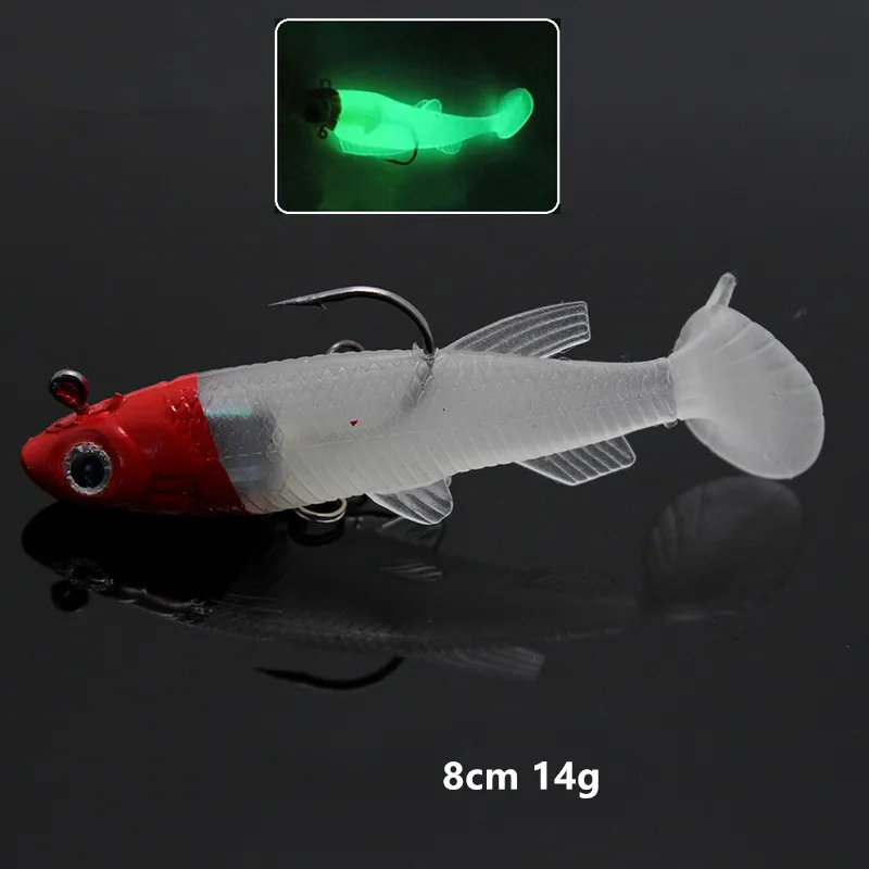 8cm 14g peixe biônico gancho iscas macias iscas 8# ganchos agudos de rótulo de silicone cinza luminoso F-14